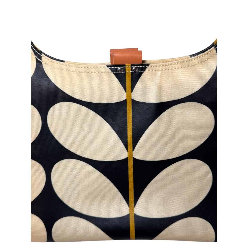 Orla Kiely Giant Oval Stem Canvas Crossbody Shoulder Bag Black Cream Adjustable - Picture 2 of 12